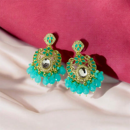 Trilok Sundri Turquoise Blue Kundan Chandbali Earrings by Ashalite — regal earrings India