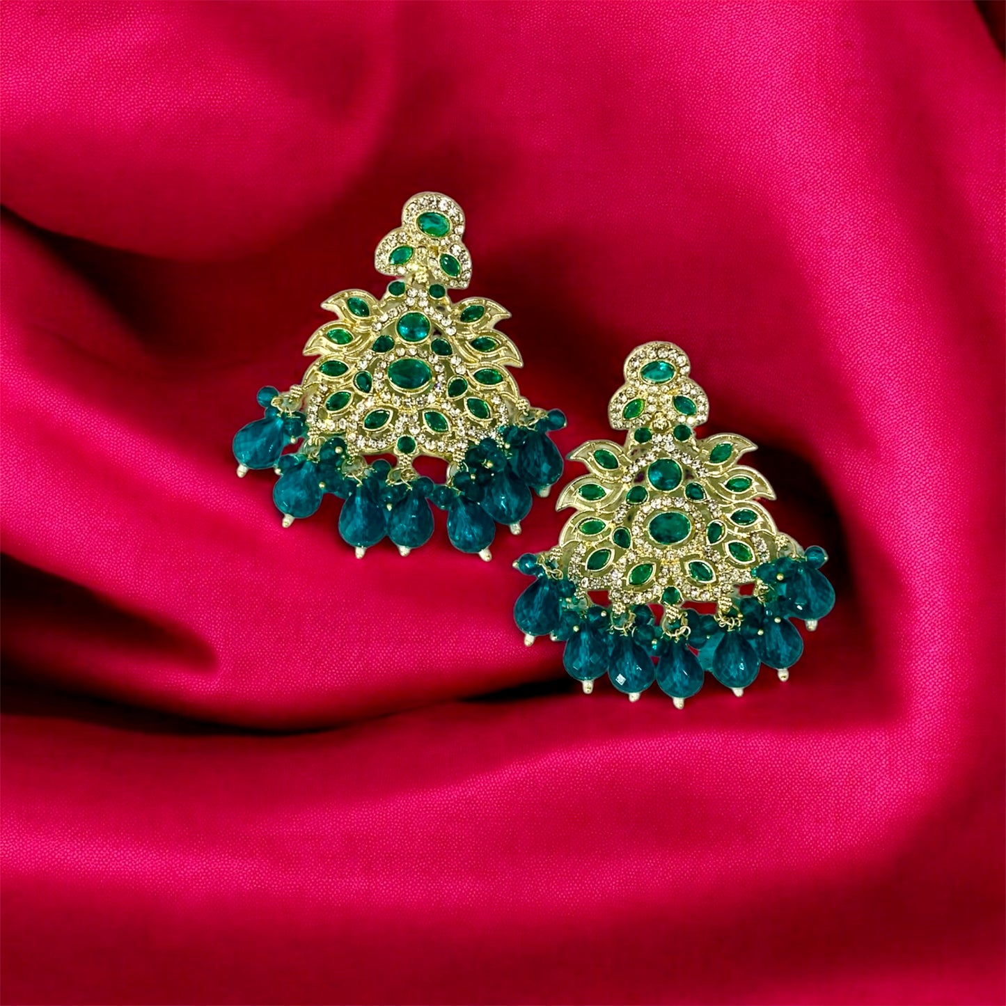 माधवी Kundan Deep Aqua Blue Chandbali Earrings