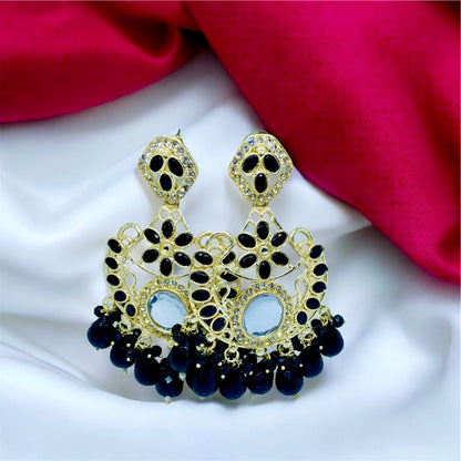 Kamya Black Kundan Chandbali Earrings with Bead Drops by Ashalite — bold earrings India