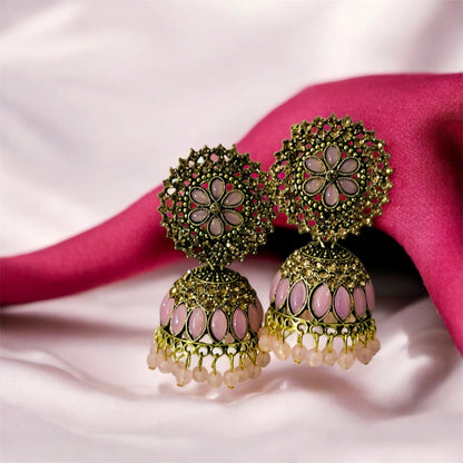 Kamal Sundri Traditional Gold Plated Pink Jhumka Earrings by Ashalite — artificial jhumka India