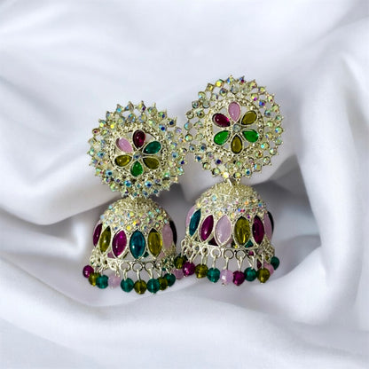 Ved Para Multicolor Silver Plated Jhumka Earrings by Ashalite — vibrant artificial jhumka India