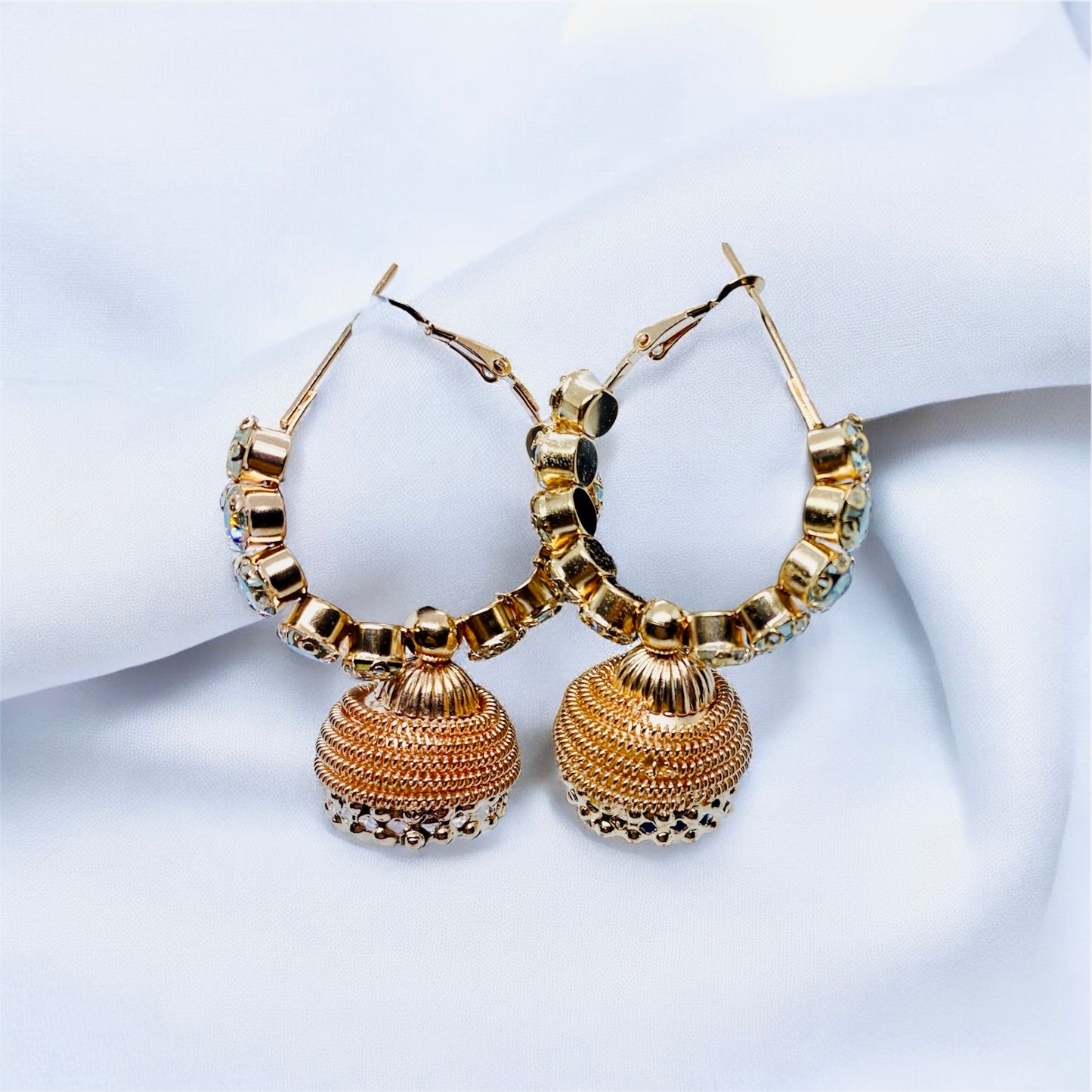 Rose Gold Jhumka Hoop Earrings with Crystal Accents