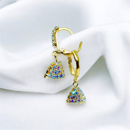 Gold Plated Triangle Drop Earrings with Lever Back Set of 3 by Ashalite — artificial earrings India