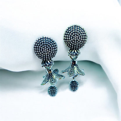 Antique Silver Plated Floral Drop Earrings Set of 3 by Ashalite — artificial earrings India