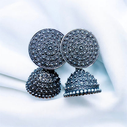 Oxidized Silver Jhumka Earrings Traditional Design by Ashalite — artificial jhumka India