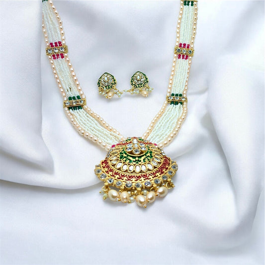 Royal Pearl Choker with Kundan Pendant & Earrings