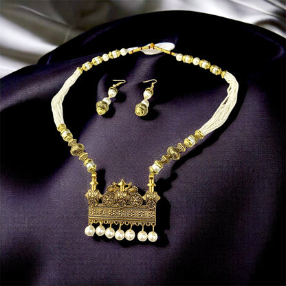 Vishakha antique pearl necklace set packaging — Ashalite temple blessed jewellery