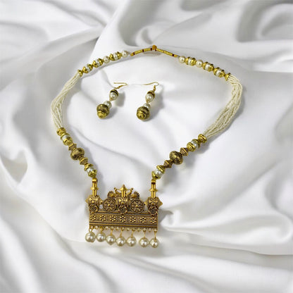 Antique pearl temple necklace set with earrings — Radha Rani inspired jewellery Ashalite 