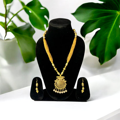 Satyabhama necklace styled on model — temple jewellery for women Ashalite