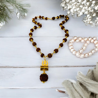 Rudraksha mala worn around neck — Ashalite Shiva devotional jewellery