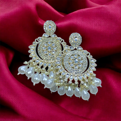 Vrinda crystal Kundan chandbali front view — premium artificial earrings online India