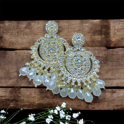 Crystal Kundan pearl chandbali worn on model — Ashalite jewellery