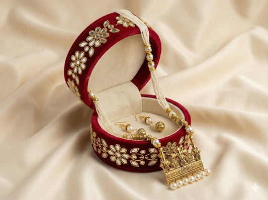 “विशाखा” Antique Pearl Temple Necklace Set