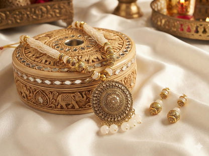 Janki Antique Luxury Mandala Necklace Set by Ashalite — artificial Kundan jewellery India