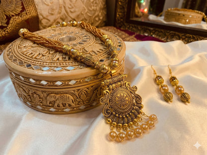 Antique tribal pendant necklace set with earrings — Ashalite devotional jewellery
