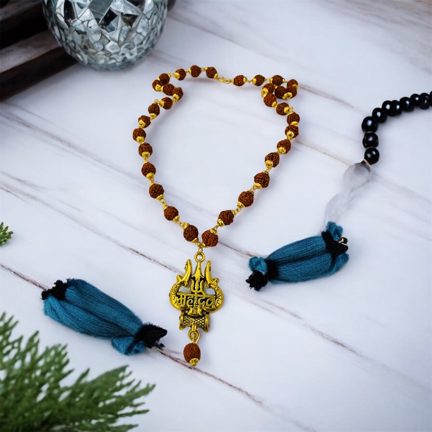 Mahadev Temple Blessed Trishul Rudraksha Mala by Ashalite — protective mala India