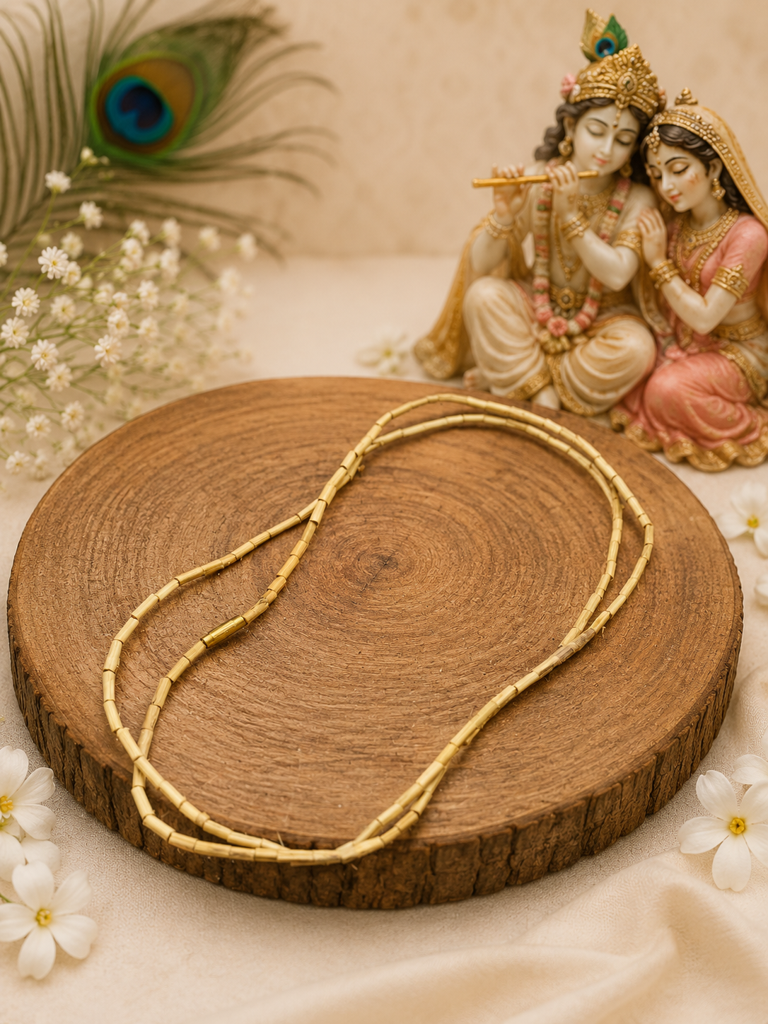 Tulsi Kanthi Mala close-up — authentic Tulsi mala from Banke Bihari Combo by Ashalite — devotional jewelry India