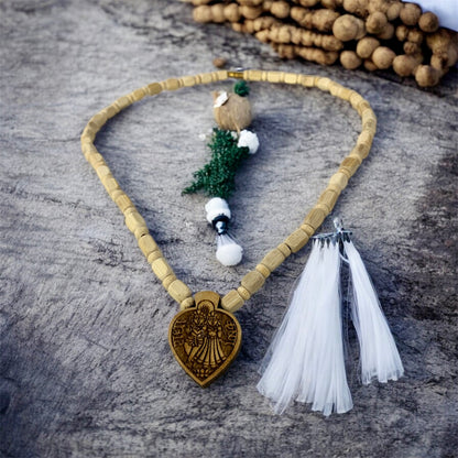 Close-up of Radha Krishna Tulsi mala bead detail — buy Tulsi mala India