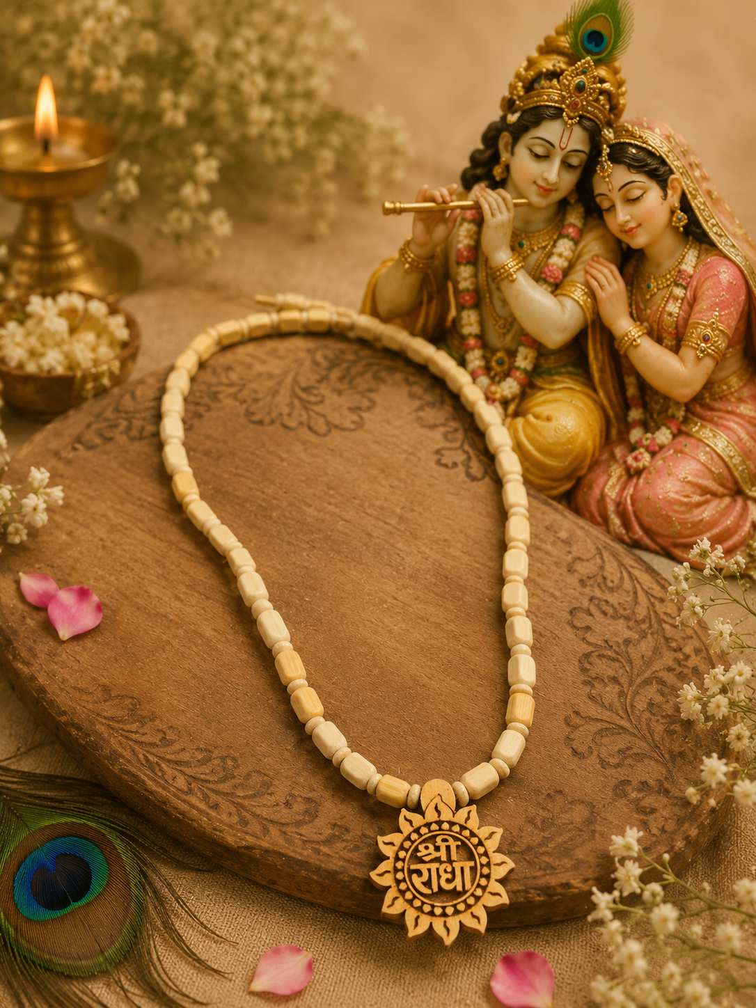 Tulsi Pendant close-up from Banke Bihari Combo by Ashalite — Vrindavan abhimantrit Tulsi pendant buy online India
