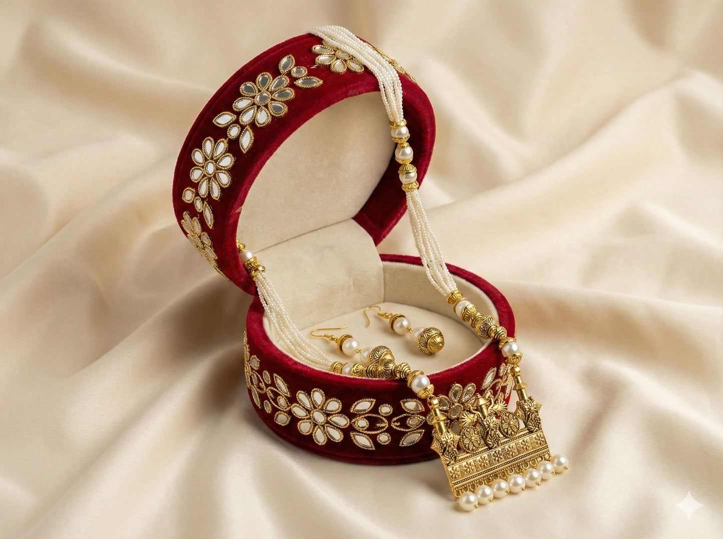 Vishakha Antique Pearl Temple Necklace Set by Ashalite — artificial Kundan jewellery India